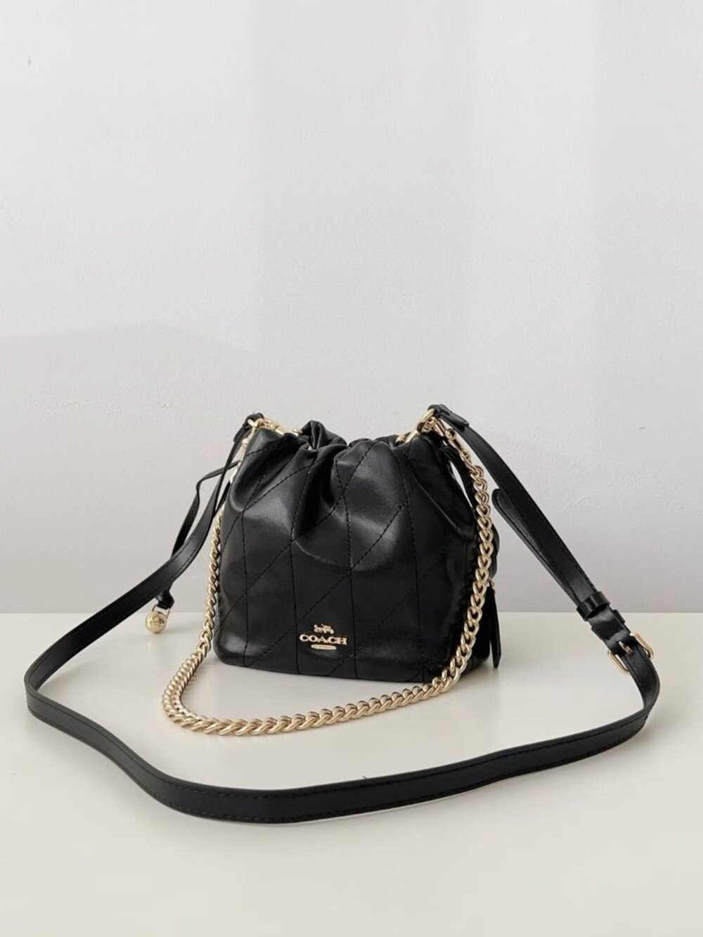 Coach Black Quilted Drawstring Bucket Bag
